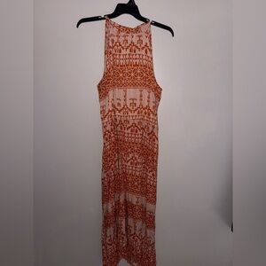 Elegant Orange Patterned Maxi Dress